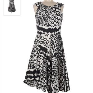 Lafayette 148 NEW Geometric Print Black & White Pleated Midi Dress 4 Designer